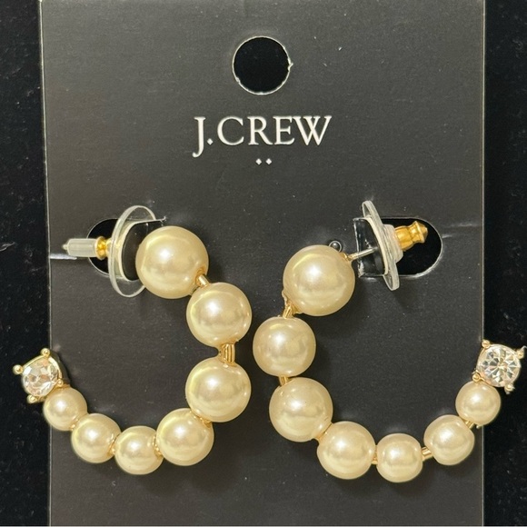 NWT J. Crew Pearl Hoop Earrings for Pieced Ears Goldtone Style AU355 - Picture 1 of 6